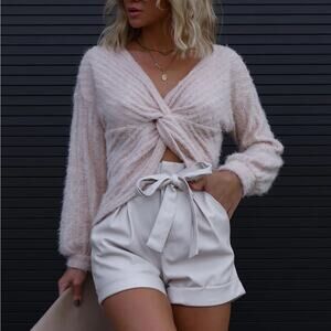 Vici Faux Leather Belted Ecru Color Shorts